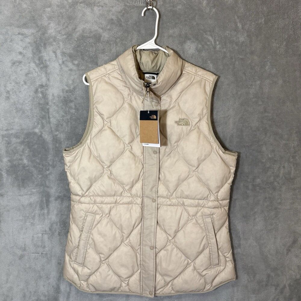 The North Face Women's XL Westcliffe Down Vest Flax Beige Oatmeal Snaps NEW